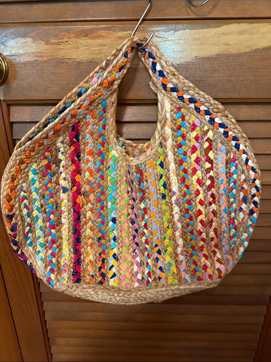Antik Kraft Handbags - Antik Kraft Rainbow Braided Straw Tote with Natural Trim